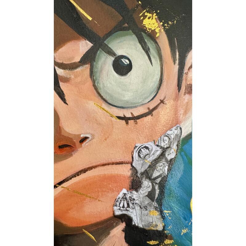 Peinture Luffy Angry par Caizergues Noël  | Tableau Pop-art Icones Pop Acrylique Collage