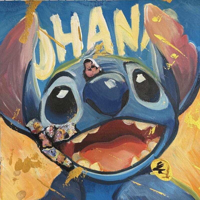 Peinture Stitch Smile par Caizergues Noël  | Tableau Pop-art Icones Pop Acrylique Collage