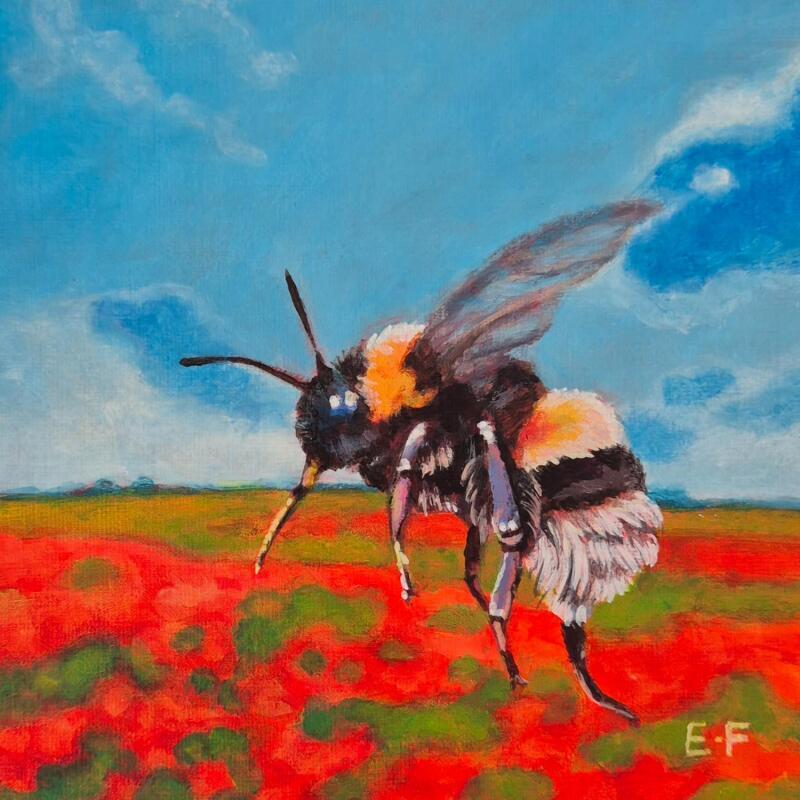 Painting Messagère de l'été  by Emma Fischer | Painting Figurative Landscapes Nature Animals Acrylic