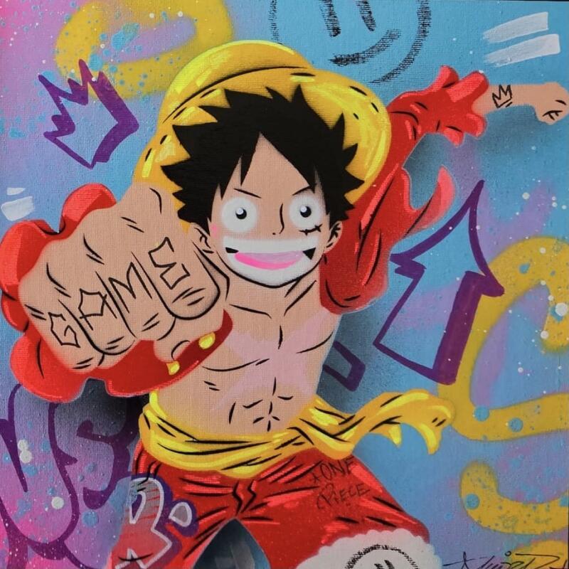 Painting Luffy by Lemoine Mael | Painting Pop-art Pop icons Graffiti Acrylic