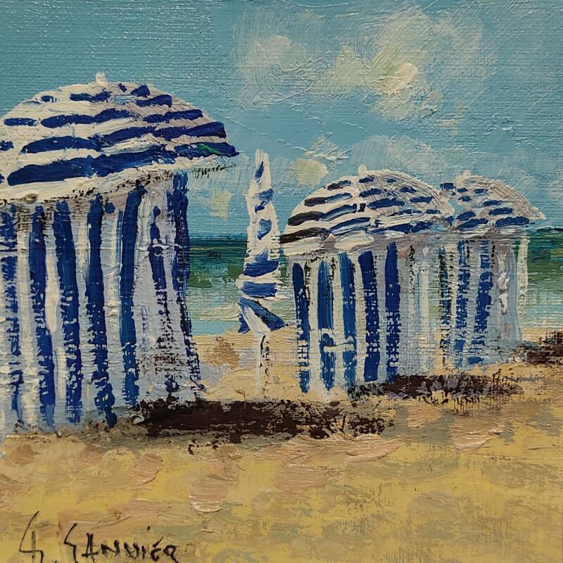 Peinture Les trois cabines par Sannier Daniel | Tableau Impressionnisme Paysages Huile