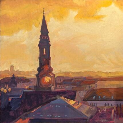 Painting Sunset at Round tower by Gaboury Benjamin  | Painting  Oil Architecture, Landscapes, Urban