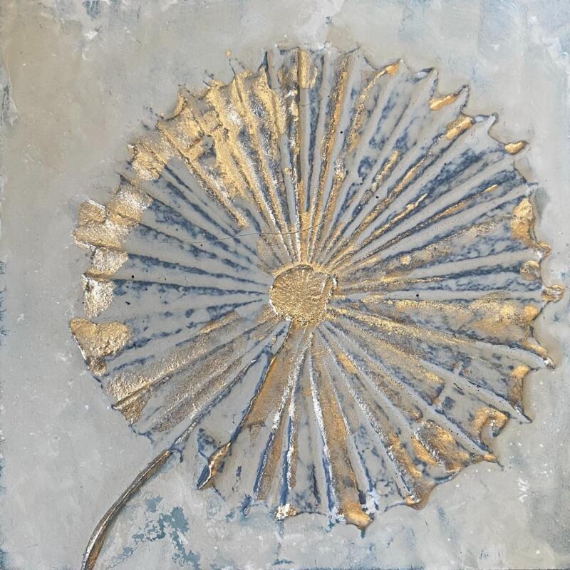 Painting Fleur dorée sur fond beige by Trébucq Marion  | Painting Figurative Nature Wood Acrylic Pigments