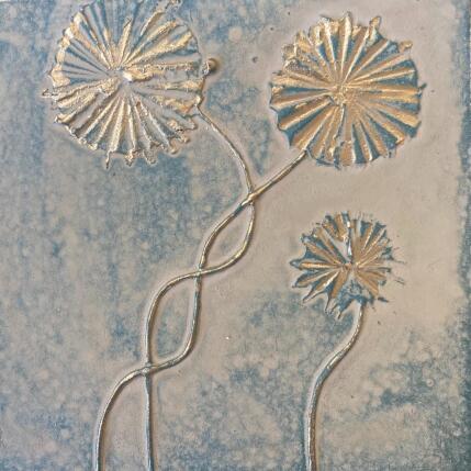 Painting Trois fleurs sur fond vert et beige by Trébucq Marion  | Painting Figurative Acrylic, Pigments Nature, Pop icons