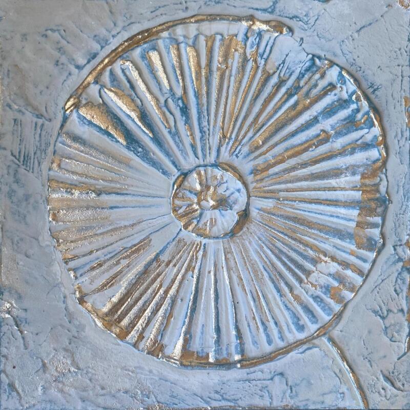 Peinture Grande fleur en éventail verte et doré par Trébucq Marion  | Tableau Figuratif Nature Bois