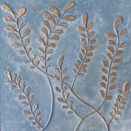 Painting Grandes fougères dorées sur fond vert de gris by Trébucq Marion  | Painting Figurative Acrylic, Pigments Nature