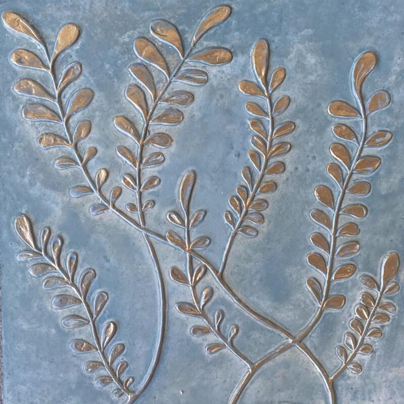 Painting Grandes fougères dorées sur fond vert de gris by Trébucq Marion  | Painting Figurative Nature Acrylic Pigments