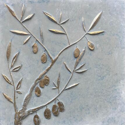 Painting Branches d'olivier dorées sur fond clair by Trébucq Marion  | Painting Figurative Acrylic, Pigments Nature