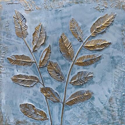 Painting Branches et feuilles dorées sur fond vert et gris by Trébucq Marion  | Painting Figurative Acrylic, Pigments Nature