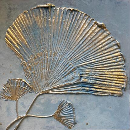 Painting Feuilles en éventail sur fond vert de gris by Trébucq Marion  | Painting Figurative Acrylic, Pigments Nature