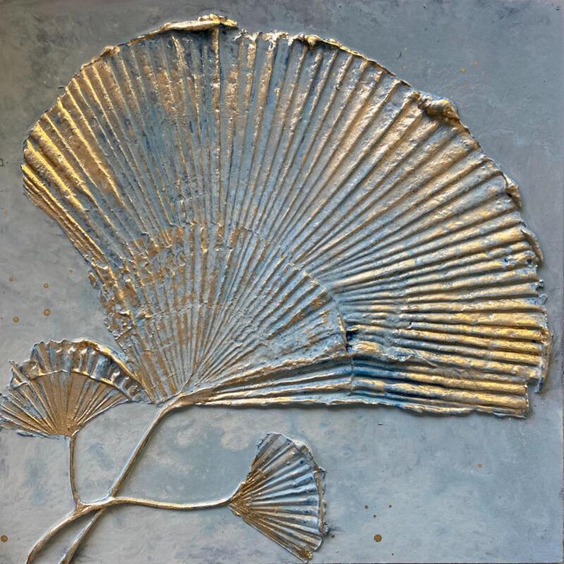 Painting Feuilles en éventail sur fond vert de gris by Trébucq Marion  | Painting Figurative Nature Acrylic Pigments