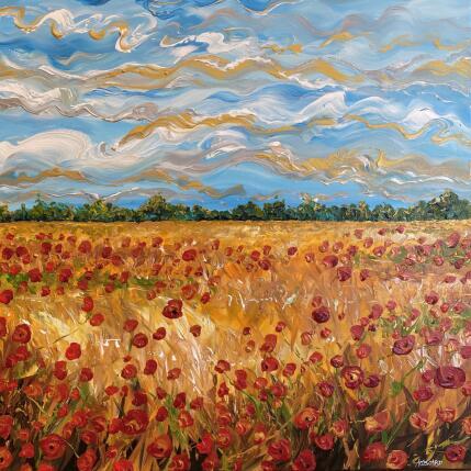 Peinture Champ de coquelicots par Amblard Florence | Tableau