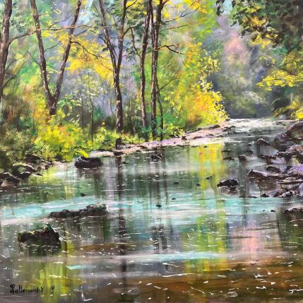 Peinture lumière en sous bois par Lallemand Yves | Tableau Figuratif Acrylique Paysages, Urbain