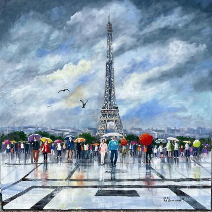 Peinture Trocadéro lumière après l'orage  par Lallemand Yves | Tableau Figuratif Acrylique Urbain