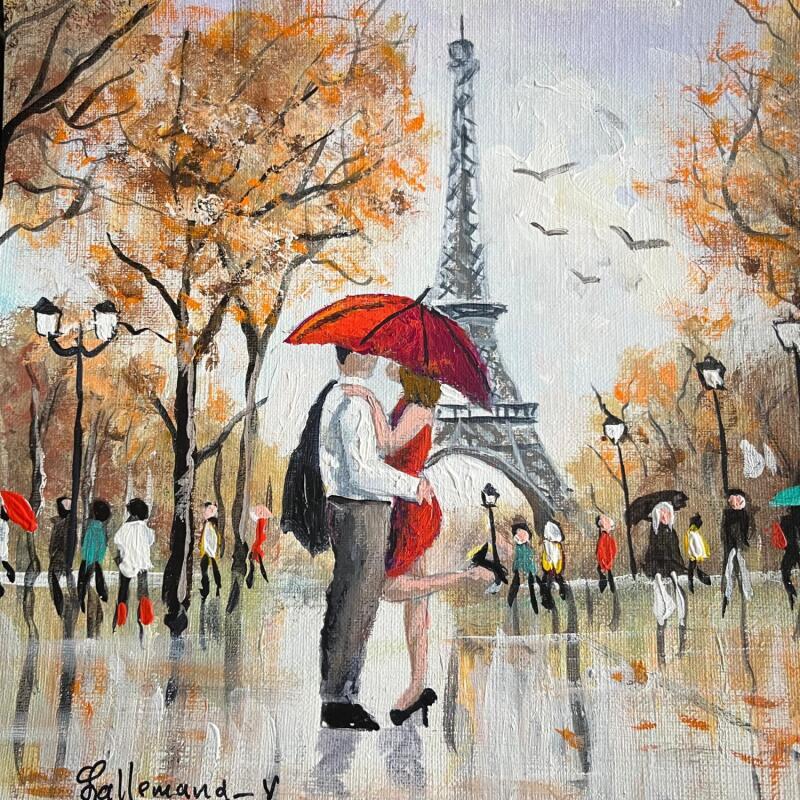Peinture Les Amoureux devant la Tour Eiffel par Lallemand Yves | Tableau Figuratif Urbain Acrylique