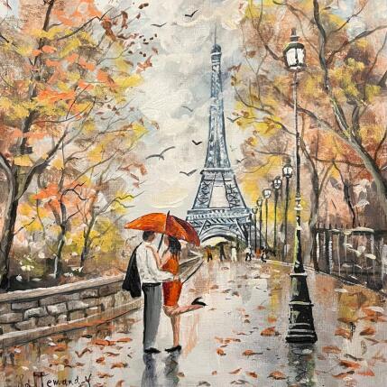 Peinture Amoureux parisiens Tour Eiffel par Lallemand Yves | Tableau Figuratif Acrylique Urbain