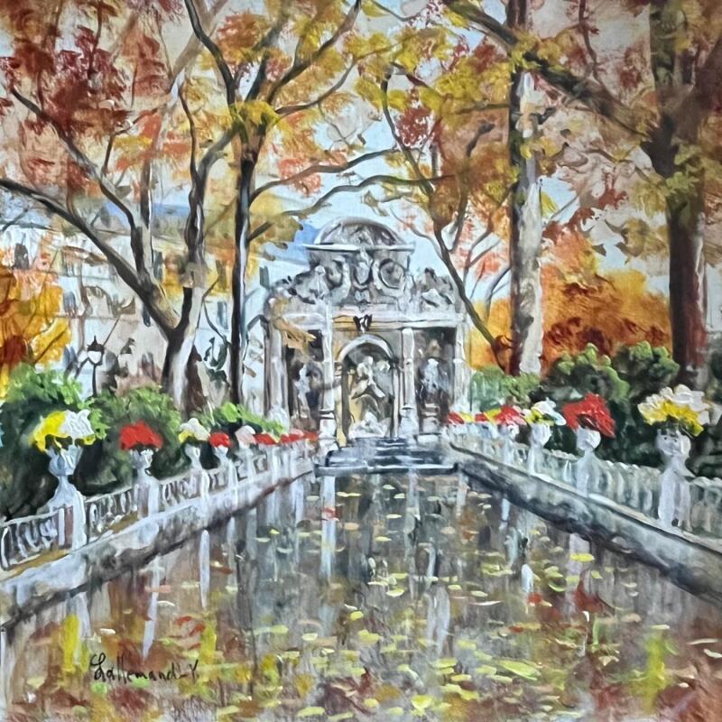 Peinture Fontaine Medicis par Lallemand Yves | Tableau Figuratif Urbain Acrylique