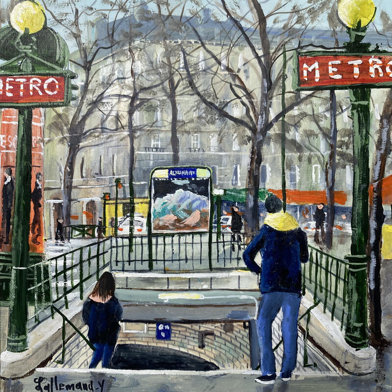Painting Entrée du metro by Lallemand Yves | Painting Figurative Urban Acrylic