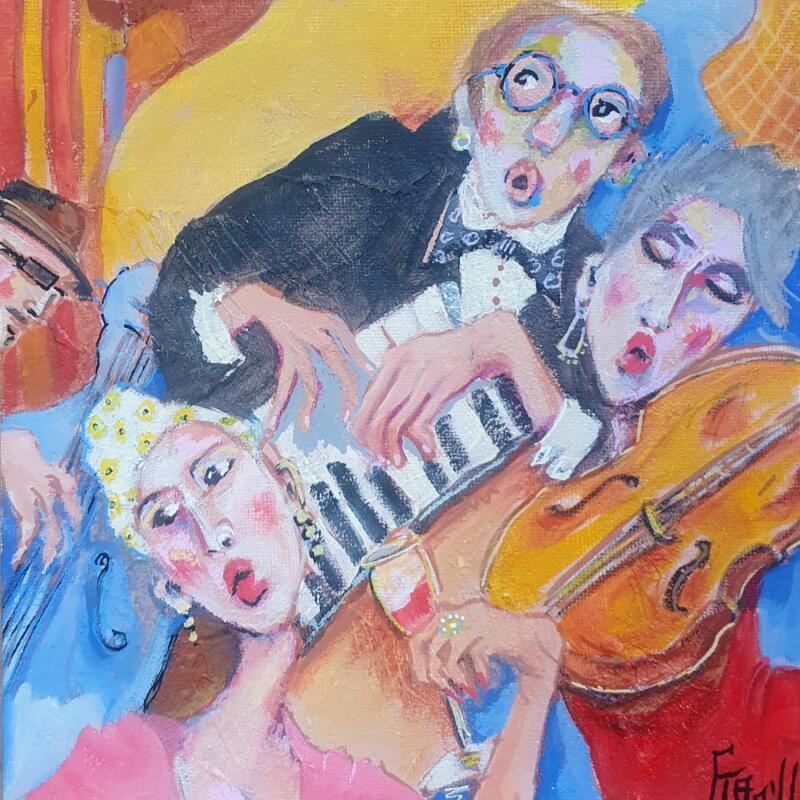 Peinture Trio jazzy.  par Garilli Nicole | Tableau Figuratif Scènes de vie Acrylique