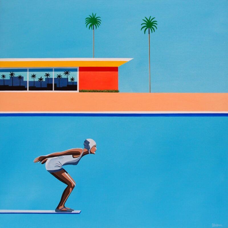 Peinture Swimming Pool par Trevisan Carlo | Tableau Pop-art Urbain Sport Architecture Huile