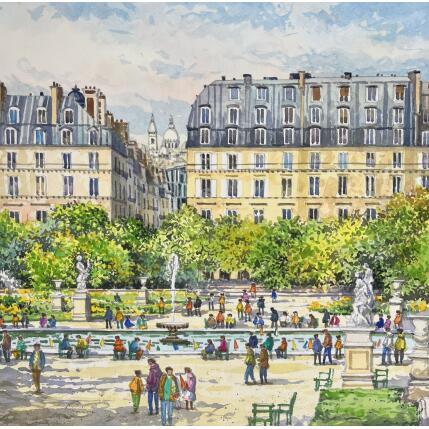 Peinture Sacré-Coeur au Jardin du Luxembourg par Decoudun Jean charles | Tableau Figuratif Aquarelle Urbain