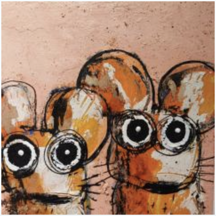 Painting 2 souris by Maury Hervé | Painting Raw art Acrylic, Ink, Pigments, Sand Animals
