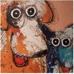 Painting Bests friends by Maury Hervé | Painting Raw art Acrylic, Ink, Pigments, Sand Animals, Pop icons