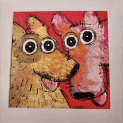 Peinture Bests friends par Maury Hervé | Tableau Art Singulier Acrylique, Encre, Pigments, Sable Animaux