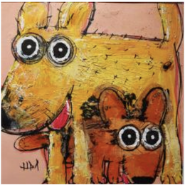 Painting Chien jaune by Maury Hervé | Painting Raw art Acrylic, Ink, Pigments, Sand Animals, Pop icons