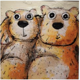 Peinture Bien ensemble par Maury Hervé | Tableau Art Singulier Acrylique, Encre, Pigments, Sable Animaux