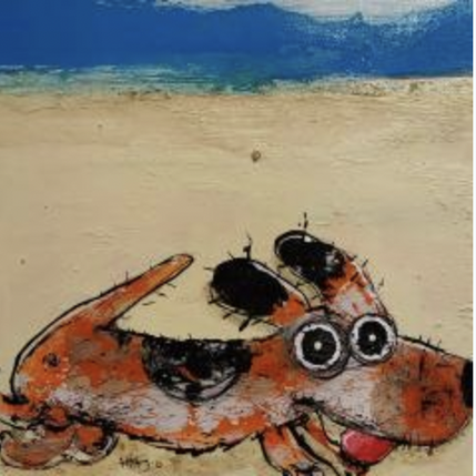 Peinture À la plage par Maury Hervé | Tableau Art Singulier Acrylique, Encre, Pigments, Sable Animaux