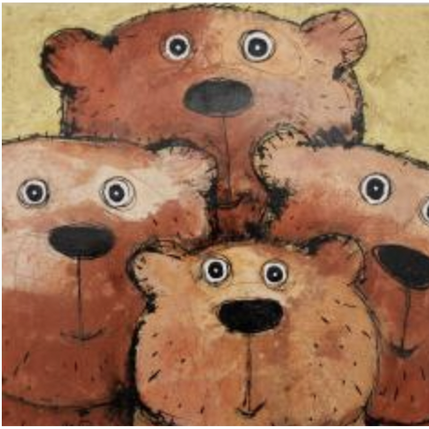 Painting 4 ours by Maury Hervé | Painting Raw art Acrylic, Ink, Pigments, Sand Animals