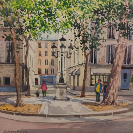 Peinture Place Furstenberg, côté rue Jacob par Decoudun Jean charles | Tableau Figuratif Aquarelle Urbain