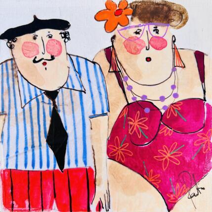 Painting Martin et Yvonne by Colombo Cécile | Painting Naive art Acrylic, Gluing, Ink, Pastel, Watercolor Portrait