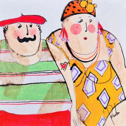 Painting Bernadette et Mathias by Colombo Cécile | Painting Naive art Acrylic, Gluing, Ink, Pastel, Watercolor Portrait