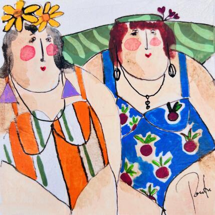 Painting Solange et Margot by Colombo Cécile | Painting Naive art Acrylic, Gluing, Ink, Pastel, Watercolor Portrait