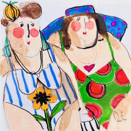 Painting Josette et marie by Colombo Cécile | Painting Naive art Acrylic, Gluing, Ink, Pastel, Watercolor Portrait