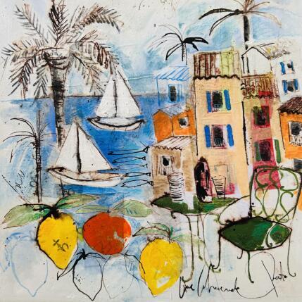 Peinture Terrasse par Colombo Cécile | Tableau Art naïf Acrylique, Aquarelle, Collage, Encre, Pastel Paysages, Scènes de vie