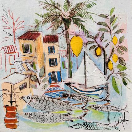 Gemälde Le soleil du midi von Colombo Cécile | Gemälde Naive Kunst Acryl, Aquarell, Collage, Pastell, Tinte Alltagsszenen, Landschaften