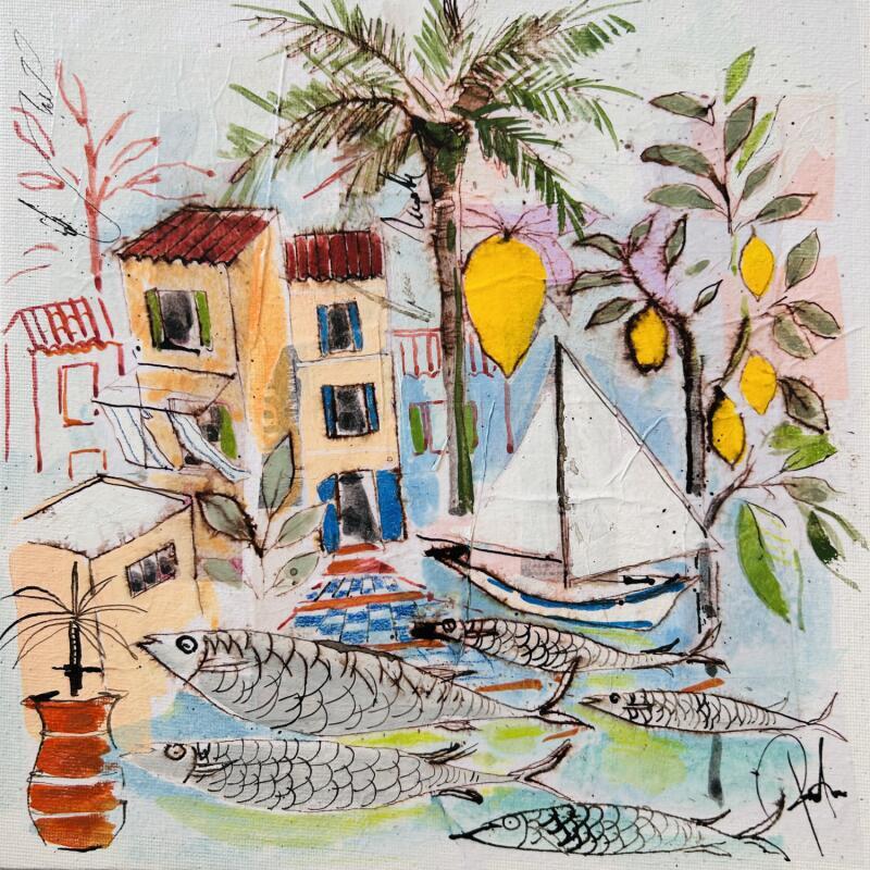 Painting Le soleil du midi by Colombo Cécile | Painting Naive art Landscapes Life style Watercolor Acrylic Gluing Ink Pastel