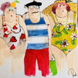 Painting Charlotte Yvon Paulette by Colombo Cécile | Painting Naive art Acrylic, Gluing, Ink, Pastel, Watercolor Life style, Portrait