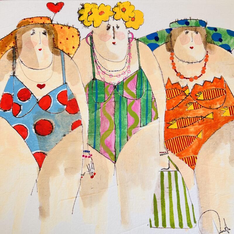 Painting Margot Laurette Nathalie by Colombo Cécile | Painting Naive art Portrait Life style Watercolor Acrylic Gluing Ink Pastel