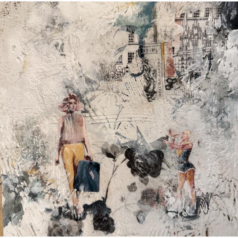 Painting La visite inattendue by Bergeron Marie-Josée | Painting Surrealism Oil Acrylic Gluing