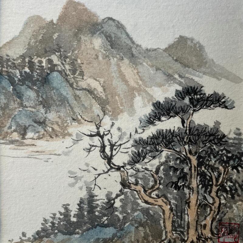 Painting Landscape & Old Tree by Yu Huan Huan | Painting Figurative Nature Watercolor Ink