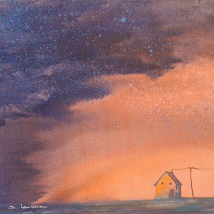 Painting Une cabane sous un ciel orangé by Langeron Stéphane | Painting