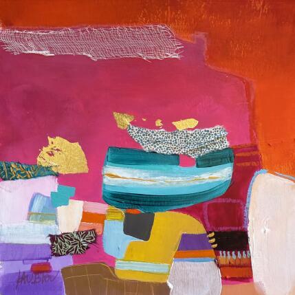 Painting Le rocher du desert by Lau Blou | Painting Abstract Acrylic, Cardboard, Gluing, Gold leaf, Pastel Pop icons