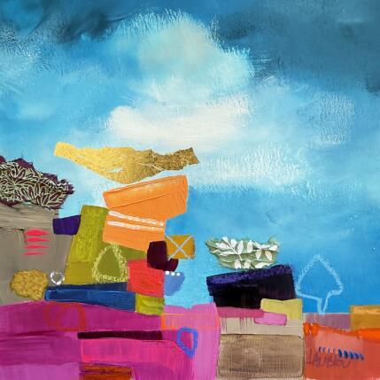 Painting Le sapin vert by Lau Blou | Painting Abstract Acrylic, Cardboard, Gluing, Gold leaf, Pastel Landscapes, Pop icons