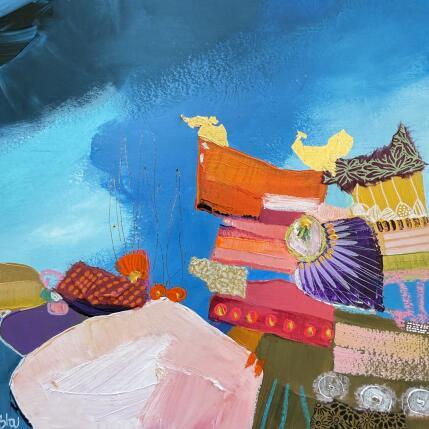 Painting Promenade sous l'eau by Lau Blou | Painting Abstract Acrylic, Cardboard, Gluing, Gold leaf, Pastel Pop icons