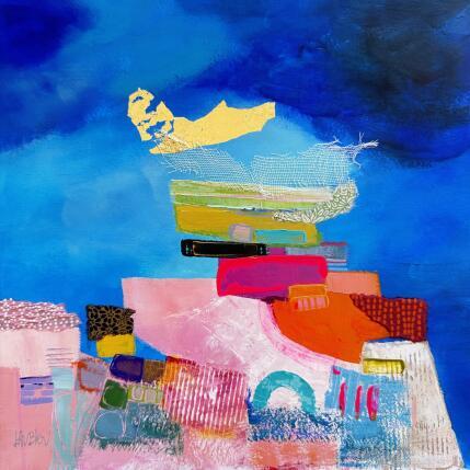 Gemälde Trouble von Lau Blou | Gemälde Abstrakt Acryl, Blattgold, Collage, Pappe, Pastell