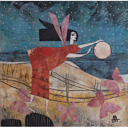 Painting Jugando con la luna by Arias Parera Almudena | Painting Naive art Acrylic, Gluing